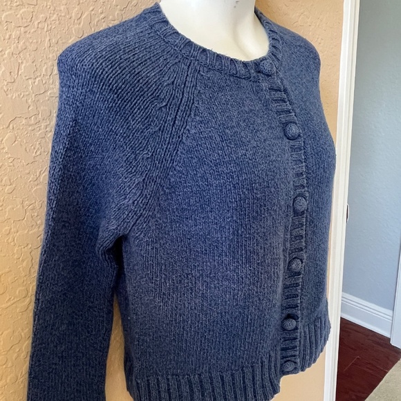Liz Claiborne Vintage Blue Cotton Cardigan Sweater Medium Button Front Retro - Picture 7 of 8